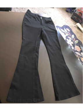 Black Whimsygoth Flare & Wide Leg Bellbottom Boho Jeans Size 10 Raw Hem Casual